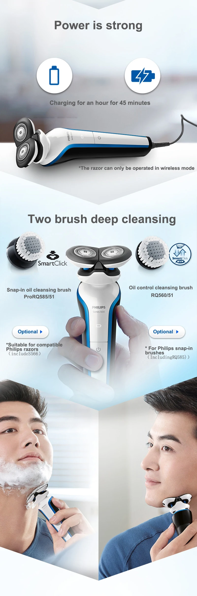 Philips профессиональная электробритва S566 перезаряжаемая 2 лезвия вращающаяся электробритва для лица Борода электрическая бритва для мужчин Влажная и сухая
