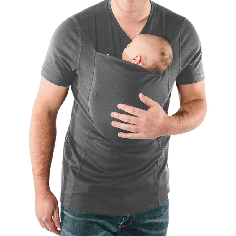 

fashion Family Baby Carrier Clothing Kangaroo T-Shirt for Father Mother with Baby Short Sleeve Big Pocket Tops Maternity Clothes
