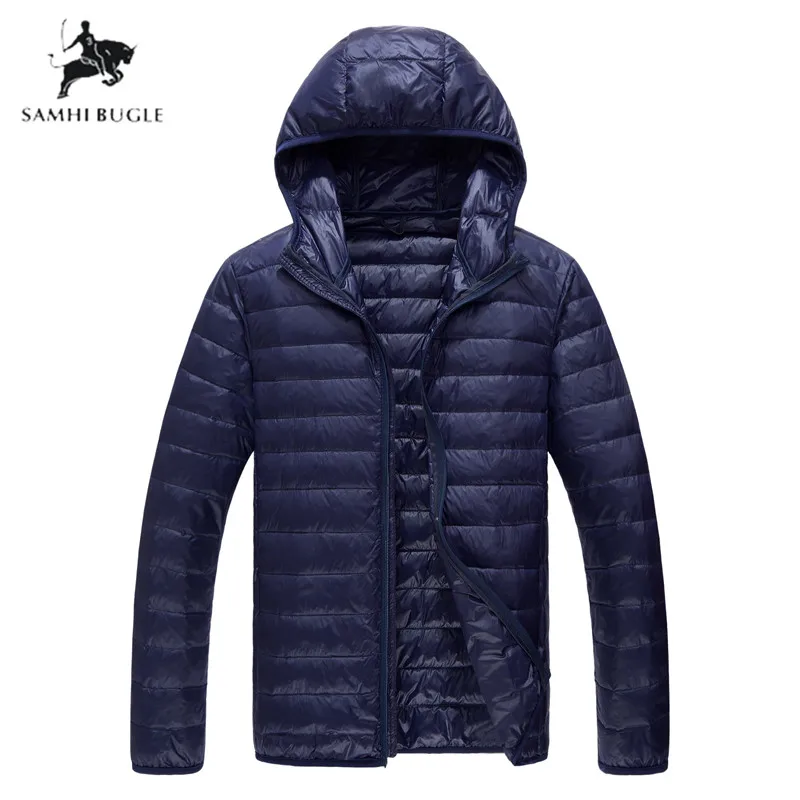 Winter Men Hooded Ultralight Jacket White Duck Down Jacket Men Down Jackets Outdoors Winter Male Casual Down Jacket Coat - Цвет: Тёмно-синий