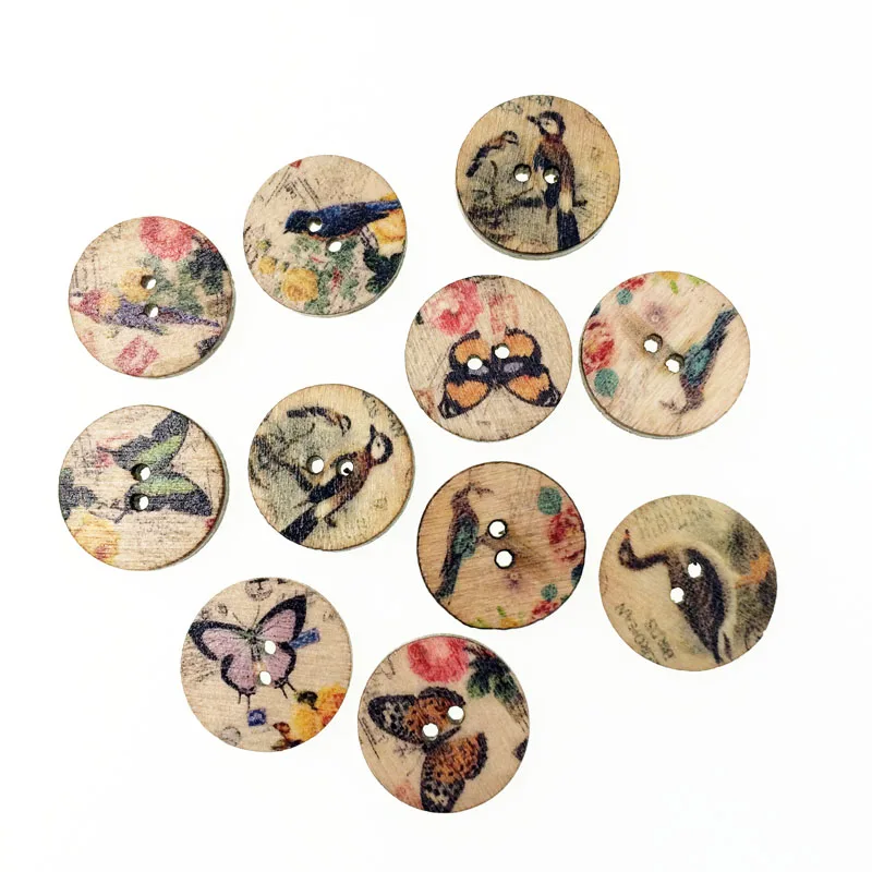 100 шт. случайных популярных смешанных деревянных кнопок для шитья птиц