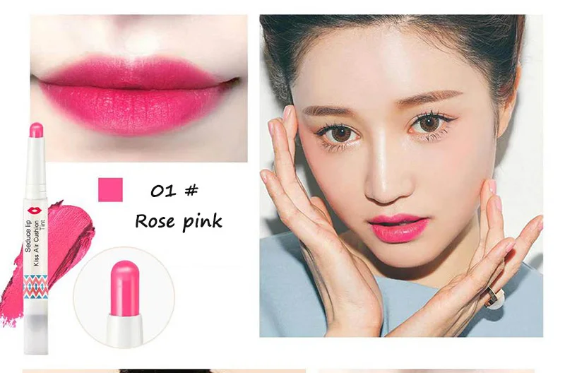 01 Rose pink 8 цветов, двойная губная помада с воздушной подушкой, губная помада, долговечный матовый бальзам, Косметика Губная помада, инструмент - Color: 01 Rose pink