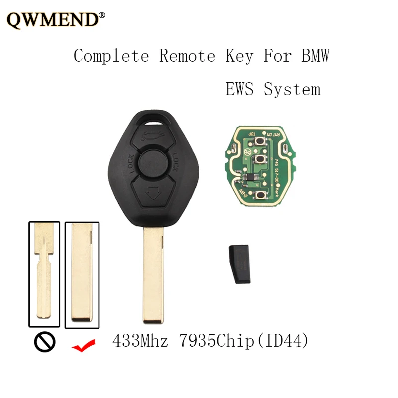 Дистанционный ключ QWMEND 433 МГц для BMW 325 330 318 525 530 540 E38 E39 E46 M5 X3 X5 EWS System 7935|Ключ от авто|