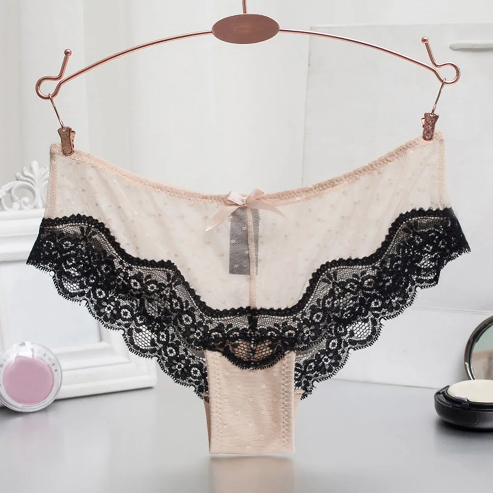 New Arrival Women Briefs Comfy Seamless Sexy Lace Transparence Underwear Panties Black/ Gray/ Red/Brown