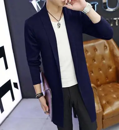 2020 spring and summer new cardigan sweater men long coat thin section korean windbreaker suits men's sweat blazers hombre grey | Мужская