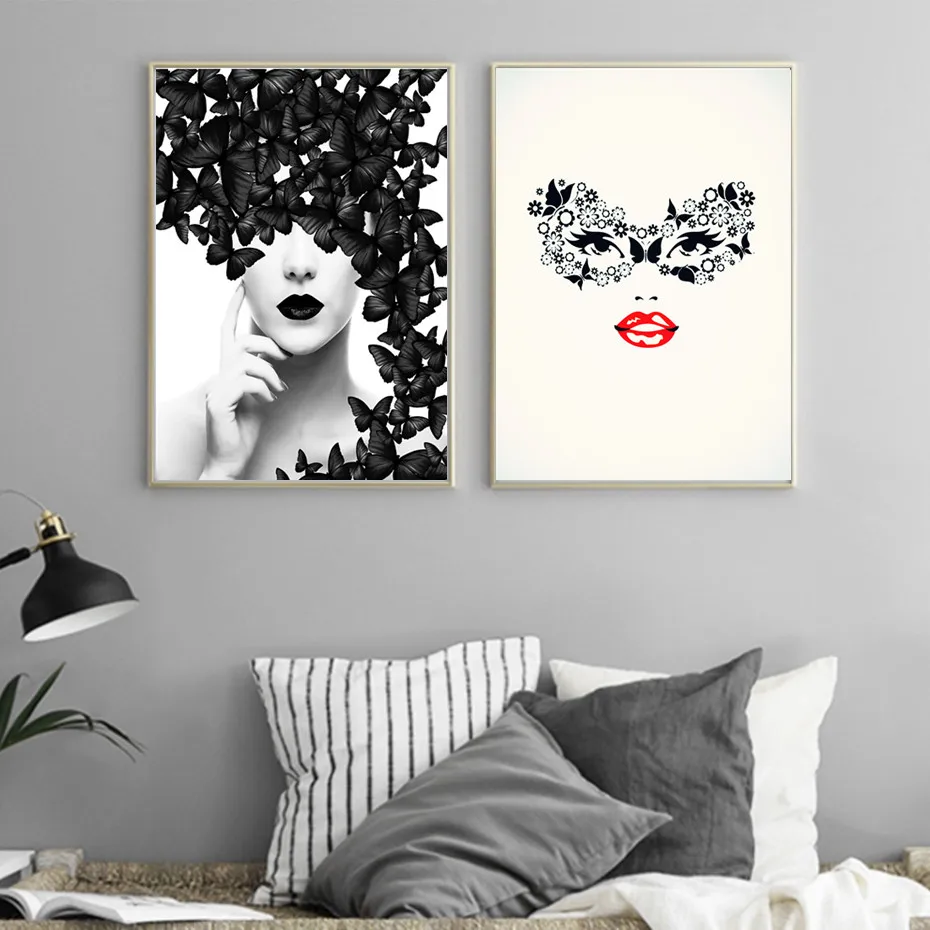 Black Butterfly Woman Abstract Wall Art Canvas Painting Poster For Home Decor Posters And Prints Unframed Decorative Pictures | Дом и сад