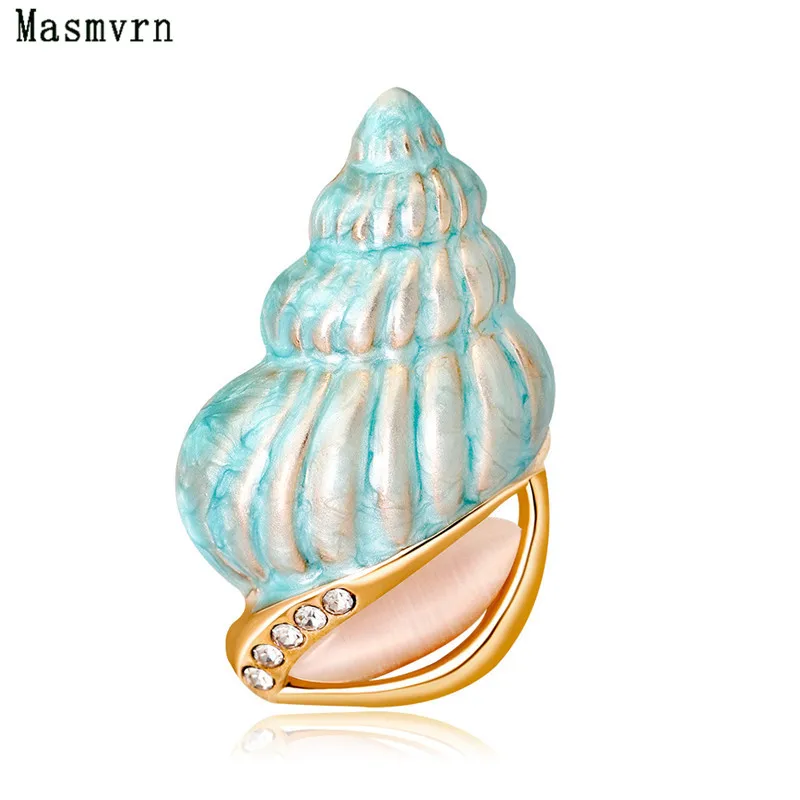 Masmvrn Эмаль мультфильм голубой раковины Броши небольшой свежий Pin Леди Кристалл