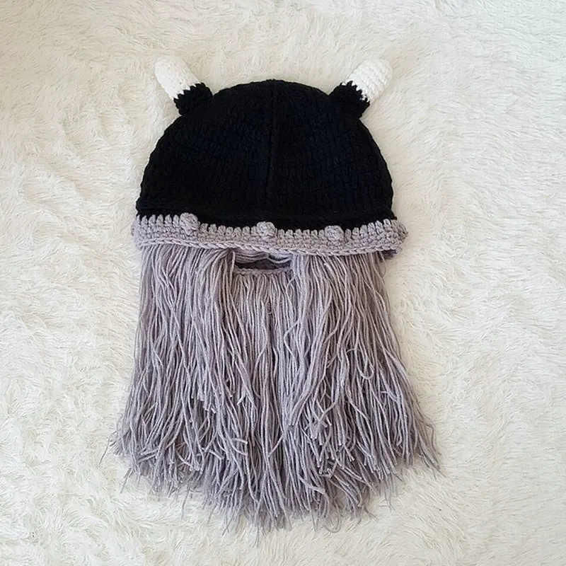 Вязаная шапка ручной работы с рогом бороды теплая зимняя шапочка викинга варвара