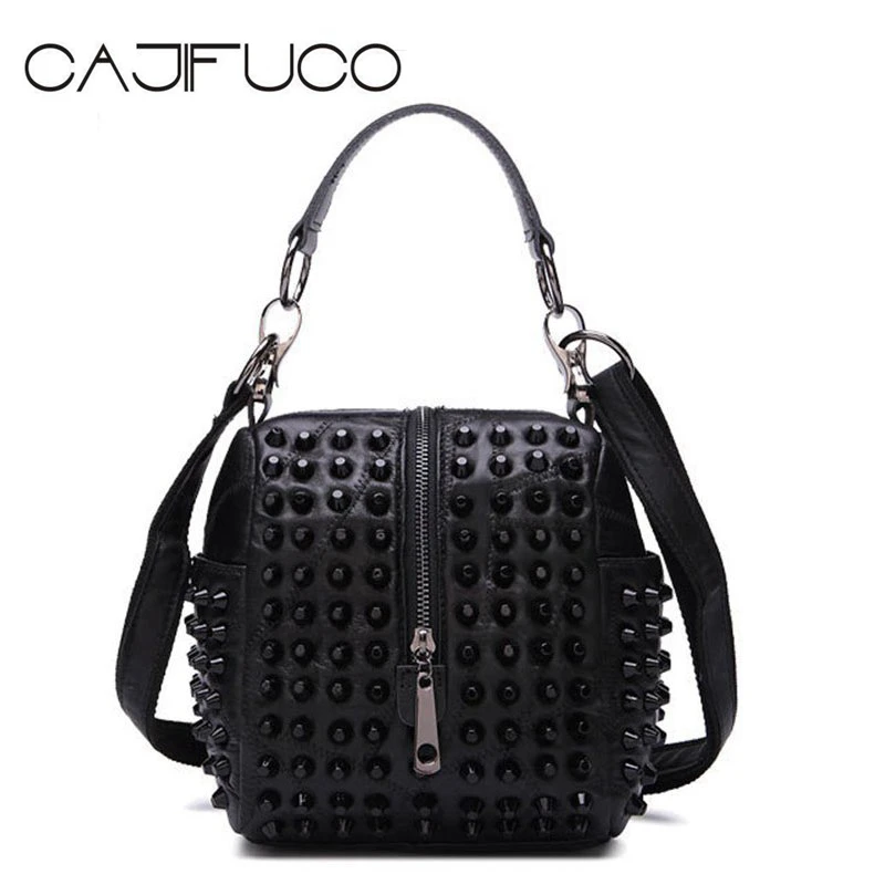 CAJIFUCO Spiked Handbag Genuine Leather Women Shoulder Bag Lambskin Studded Pillow Metal Rivet Crossbody Bolsos Mujer | Багаж и сумки