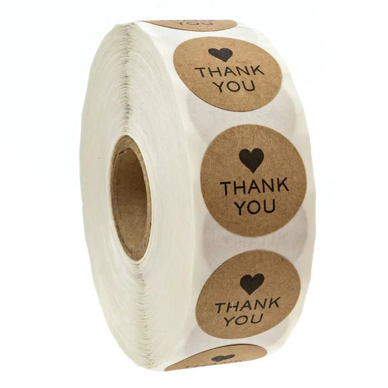 

500 Labels Per Roll 1in Round Kraft thank you Stickers For Wedding Party Decoration Stickers Cake Packaging seal labels Gifts