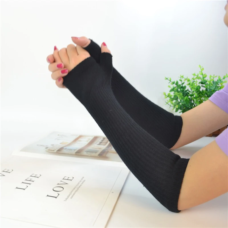 Women Summer UV Arm Warmers Set Solid Color No Toe Sunscreen Cotton Driving Protection Elastic Long Sleeve | Аксессуары для одежды