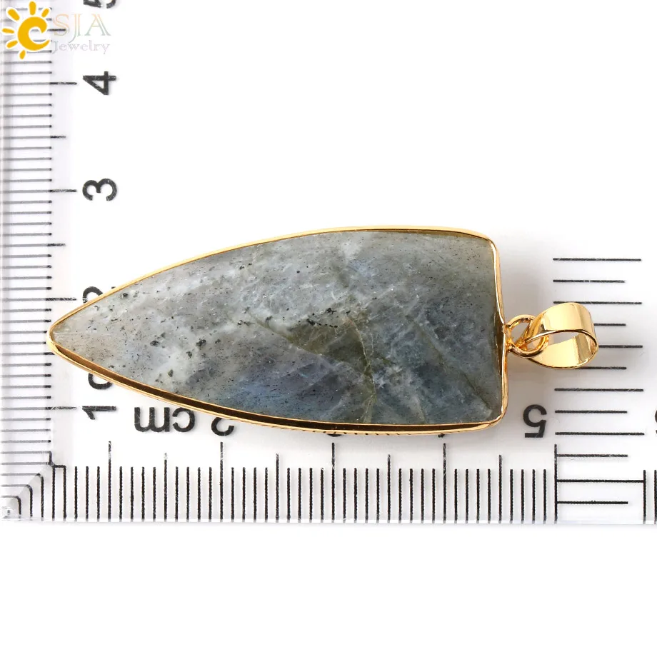 J Pendant Csja Spectrolite Лабрадорит капли воды колье с кулонами треугольной формы подвески натуральный лунный камень золотой цвет Цепи разноцветные ювелирные изделия E388 - Окраска металла: J Pendant