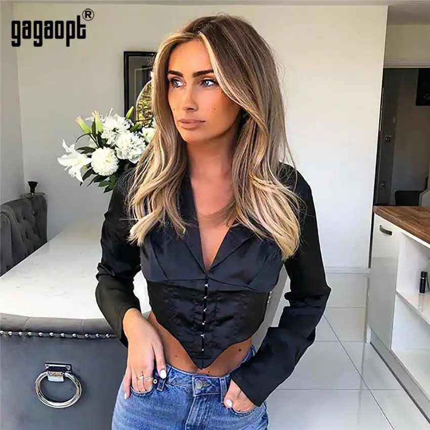Gagaopt водолазка Leopard Crop Топы корректирующие осень для женщин топ дамы рукавов повседневное футболка пикантные топы с чокером Blusas