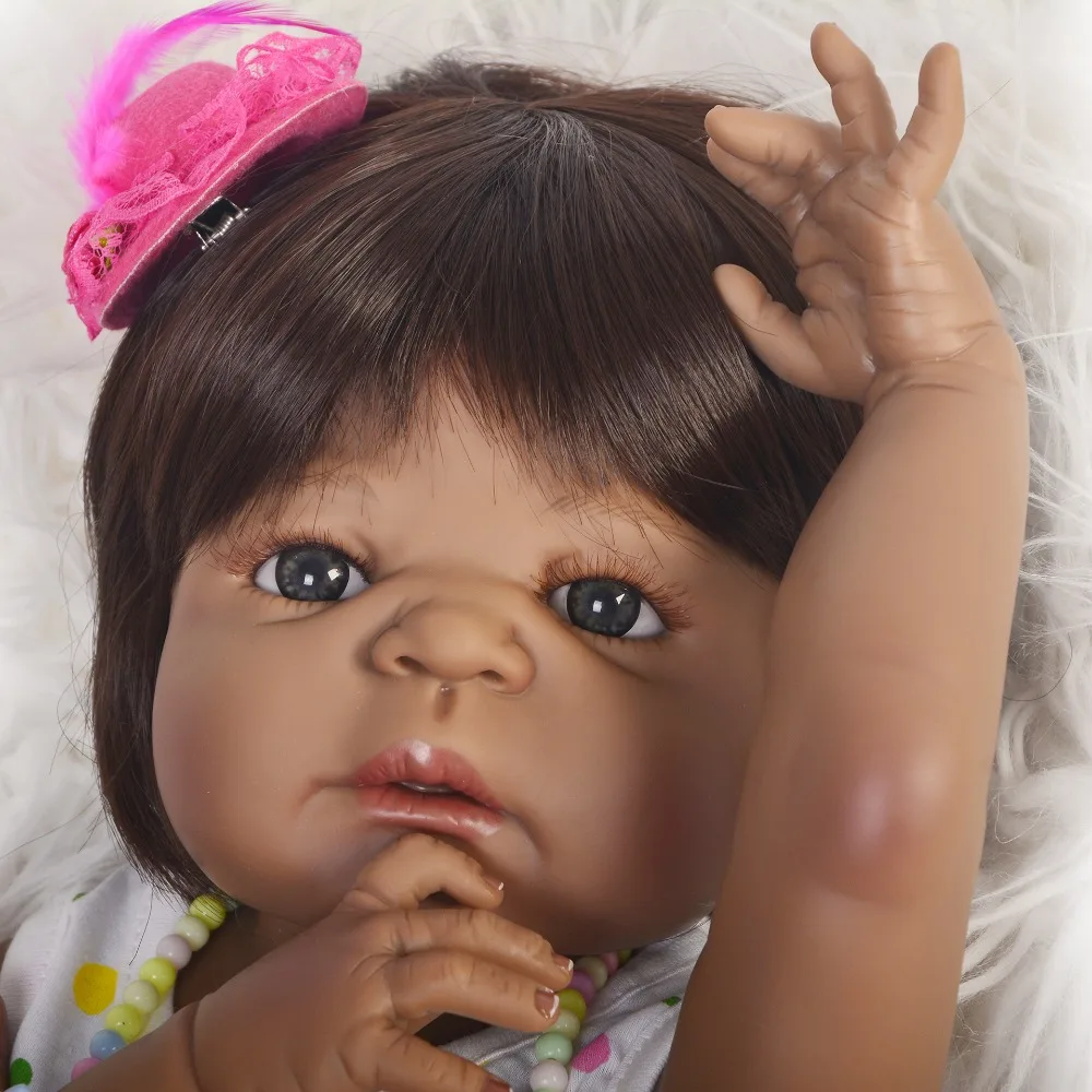 55 см полное Силиконовое боди Reborn Baby Doll игрушка Черная кожа новорожденный малыш живой Bebe born кукла Bathe игрушка подарок для девочек кость