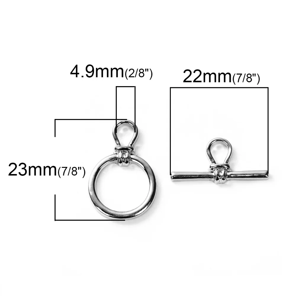 DoreenBeads цинковый сплав Серебряный тон замочки круглые фурнитура 23 мм x 15 мм(7/" x 5/8"), 22 мм(7/") x 10 мм(3/8"), 2 комплекта