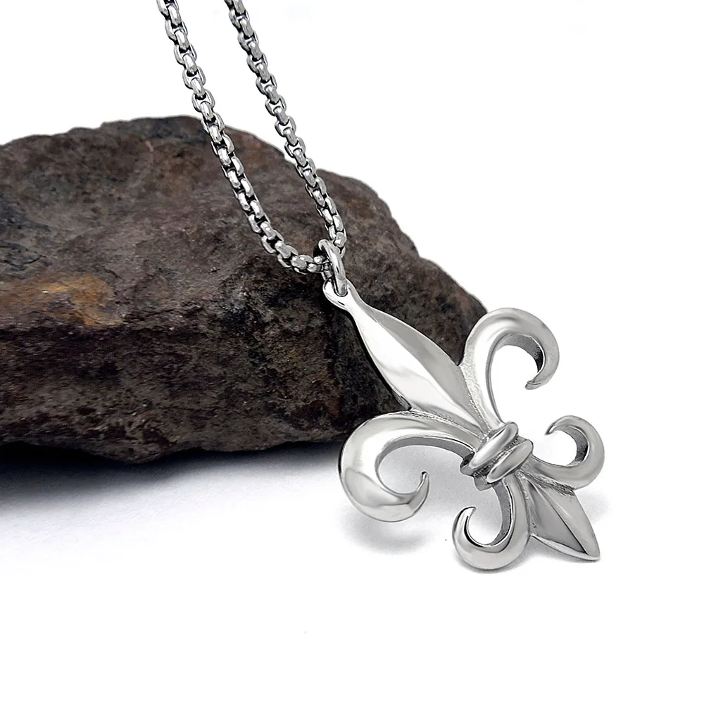 Полированный серебряный тон нержавеющая сталь Флер де Лис кулон цепочки и см