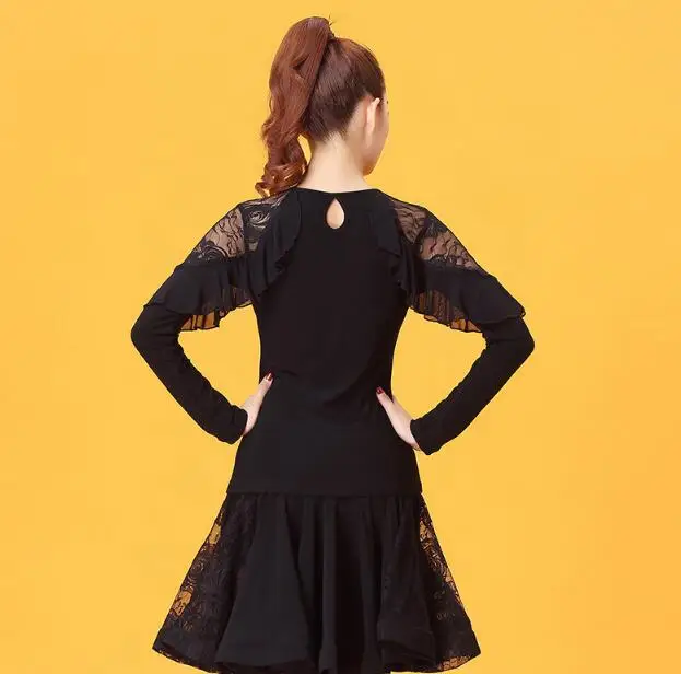 

Black tassel Latin Dance Top For Women Long Sleeve Dancing Shirts Sexy fringe Ballroom Costume Performance Dancing Wear YE0206