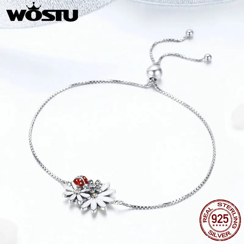 Женский браслет WOSTU из серебра 925 пробы с цепочкой в виде божьей коровки модные