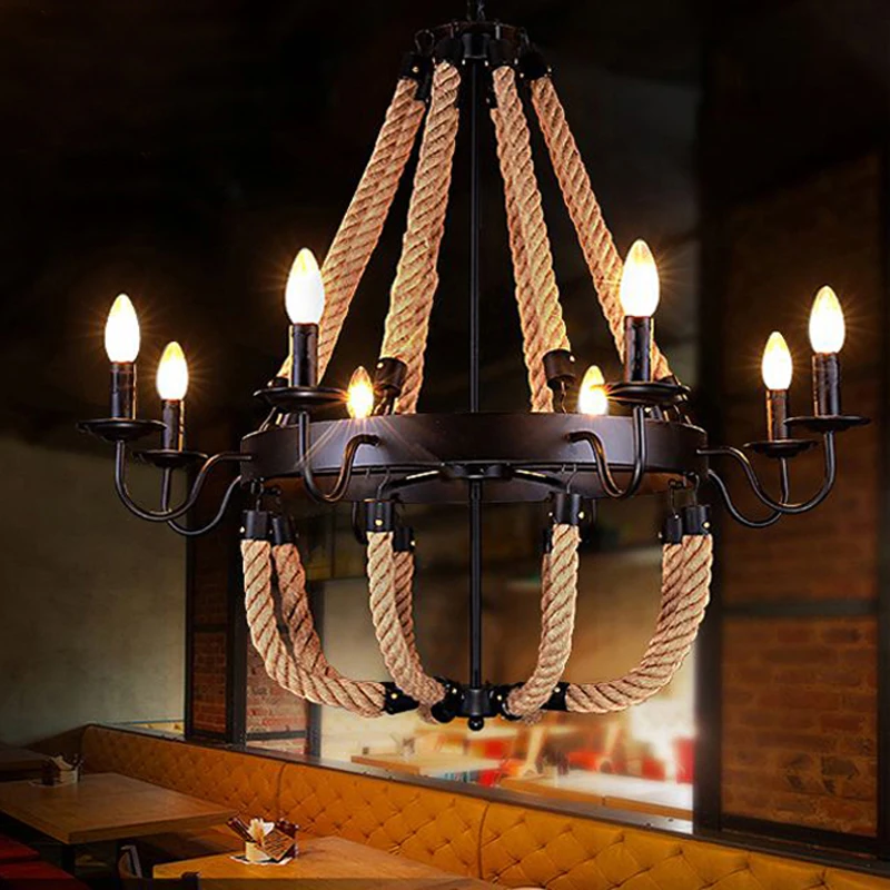 

Vintage Rope Pendant Lights Lamp Loft Creative Personality Industrial Lamp Edison Bulb American Style For Living Room decoration