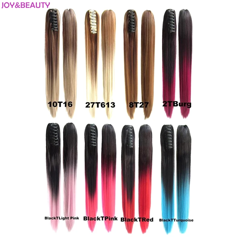 JOY&BEAUTY Hair Long Straight Hair Ponytail Synthetic Clip On Hair OmbreTwo Tone Ponytail 24inch High Temperature Fiber