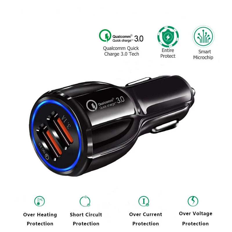 MEIYI QC3.0 автомобильное зарядное устройство Быстрая зарядка двойной USB кабель для быстрой зарядки для iphone X XS samsung Xiaomi huawei разъем адаптера зарядки