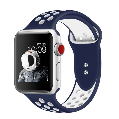 Хохлатый спортивный ремешок для Apple Watch 4 Band 44 мм 40 мм correa iwatch series 4 силиконовый браслет на запястье ремешок для часов Nike - Цвет ремешка: Blue white