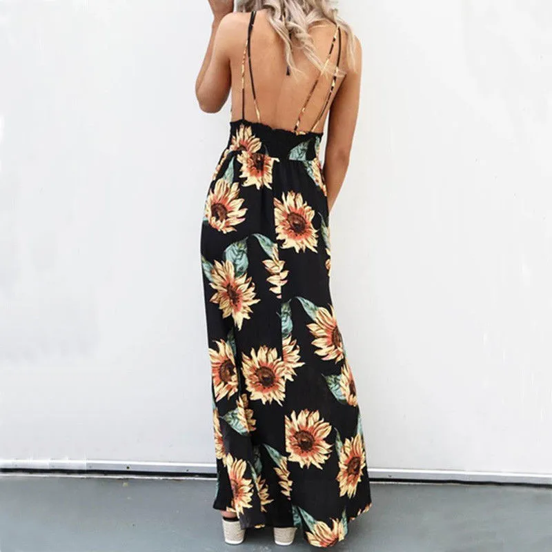 Цветочный принт Lang Maxi Kleid без рукавов с открытой спиной Sommer Kleider Strand принтом