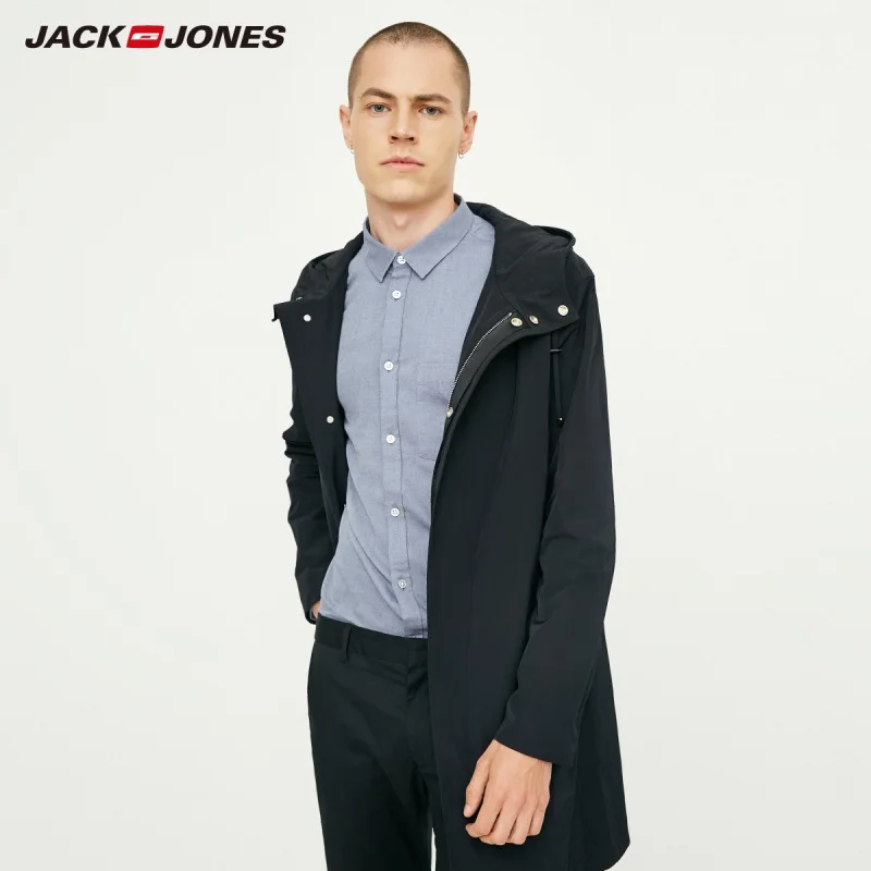 JackJones Men's Basic Hooded Long Trench Coat Business Casual Windbreaker Menswear 218321522 | Мужская одежда