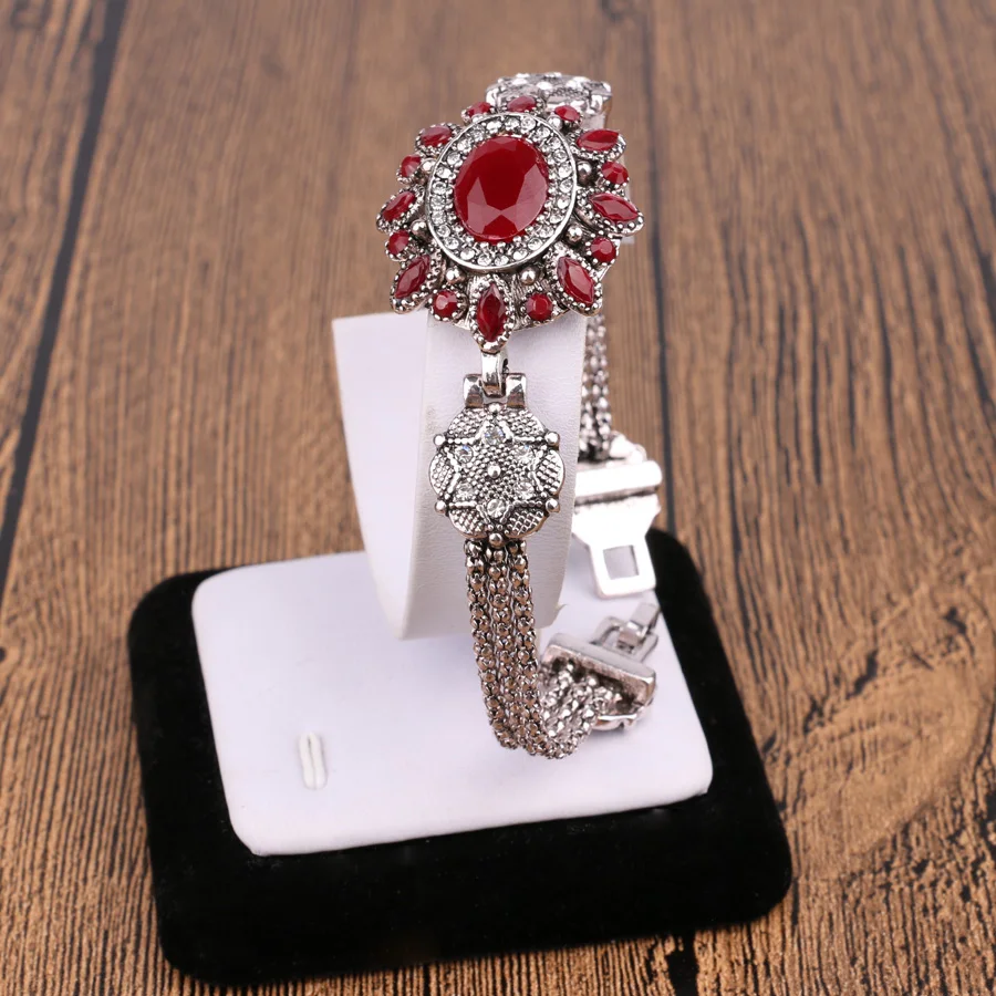 Популярный женский винтажный браслет Kinel в виде цветка с Зелеными камнями и