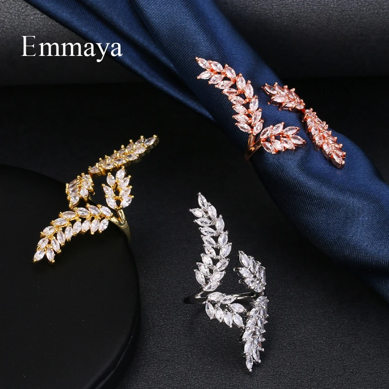 Emmaya, изысканное блестящее кольцо в форме листа, кубический циркон, регулируемое кольцо для женщин, золотой цвет, кристалл, Bague, подарок, ювелирные изделия, вечерние