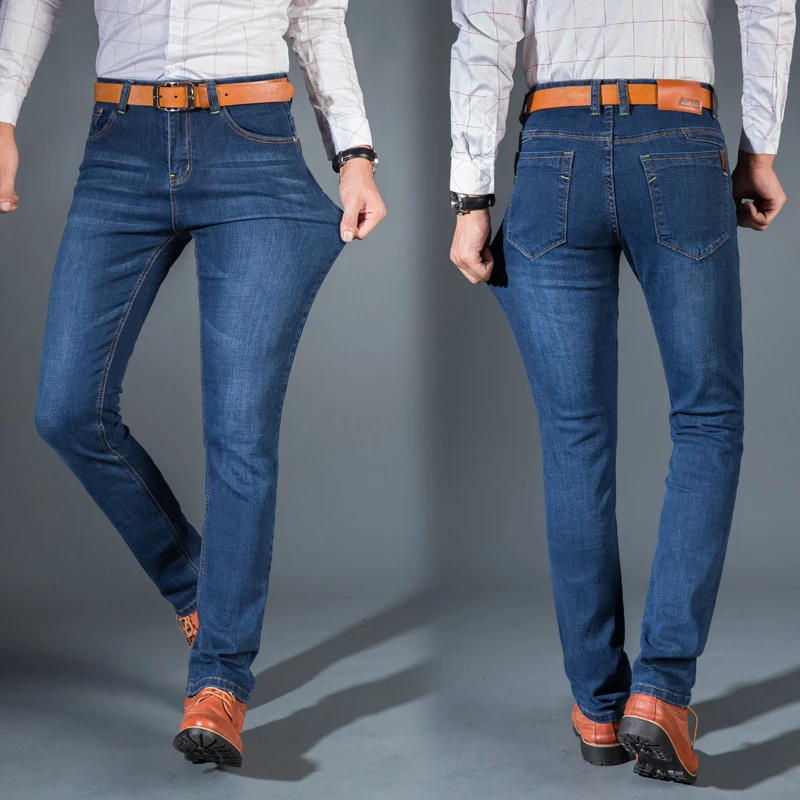 Мужские классические джинсы, брендовые, большие размеры, прямые, Homme Jean, тонкий, состаренный дизайн, байкерские штаны, подходят по дешевой цене, синие, обычные, Размеры 35, 40, 42