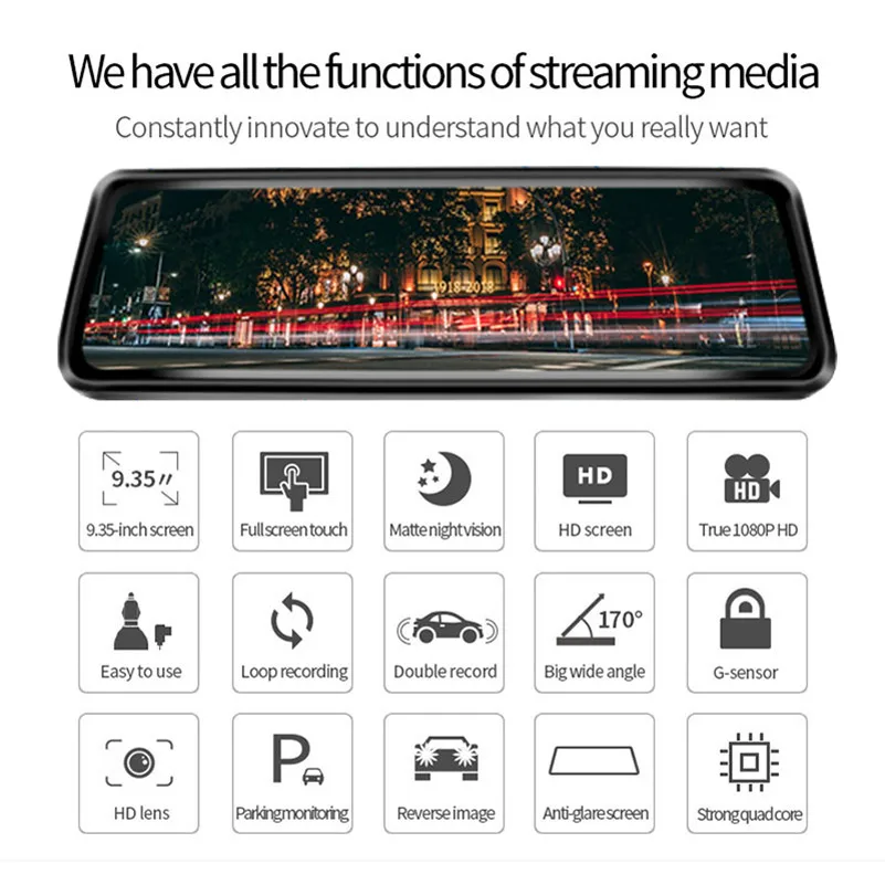 Denicer Автомобильная Dvr камера 9 35 &quotпотоковое зеркало заднего вида