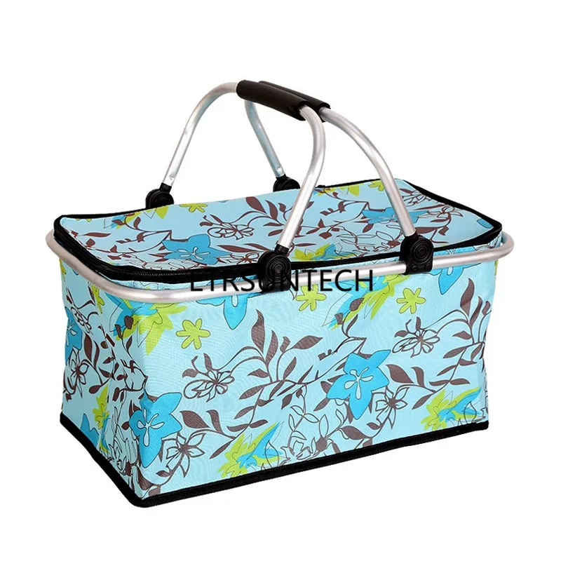 

10 Style Picnic Baskets Folding Outdoor Camping Cooler Insulated 600D Oxford Aluminum Frame Handles Foldable Shopping Basket
