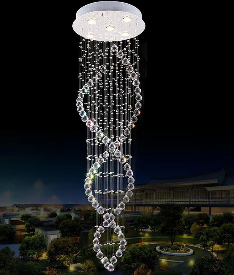 Modern Crystal Chandelier Dia45* H150cm Double Spiral Design Lustres de teto Stair Lighting | Лампы и освещение