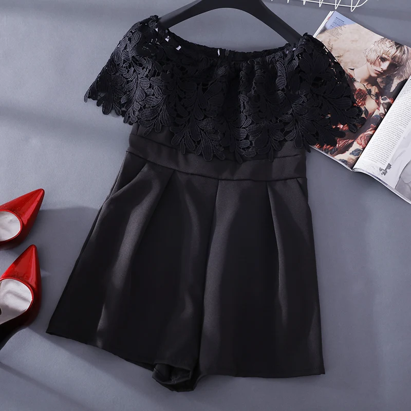 Комбинезоны с одним словом и кружевным воротником высокой талией широкими