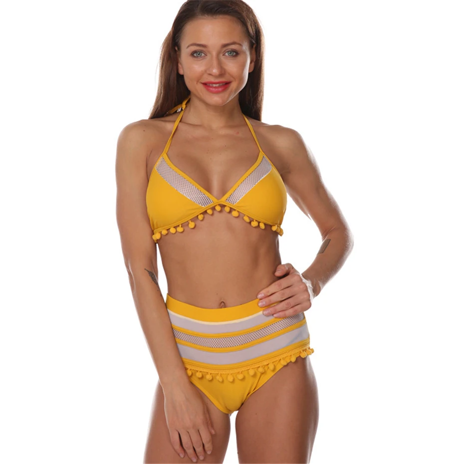 Марлевые купальники бикини с завышенной талией комплект 2019 Лоскутная купальный