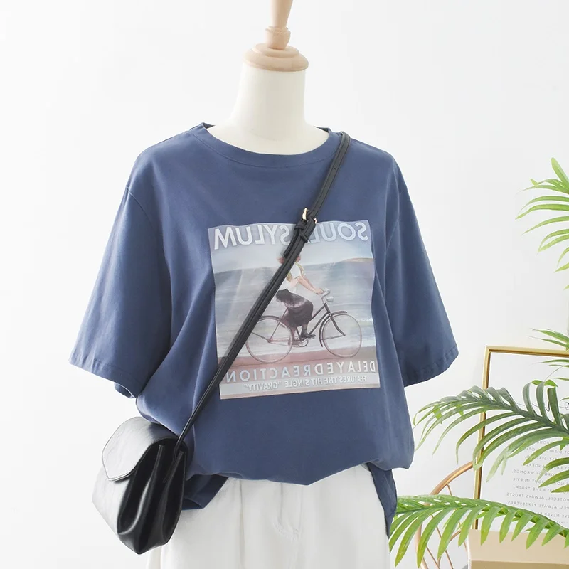 Xian 612 lan Летняя повседневная женская футболка с мультяшным принтом harajuku ulzzang, базовые футболки с коротким рукавом и круглым вырезом, женская одежда, черные и белые топы - Цвет: Xian 612 lan