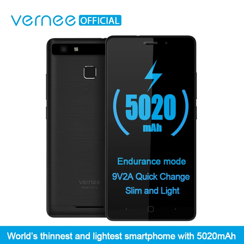 Vernee Thor E " HD 4G LTE мобильный телефон MTK6753 Восьмиядерный Android 7,0 сотовые телефоны 3G ram 16G rom 5020 mAh смартфон с отпечатком пальца - Цвет: Black