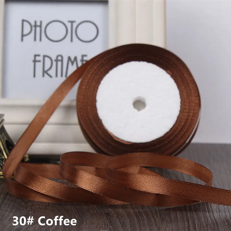 Coffee 25 ярдов/рулон корсажные атласные ленты 6 мм плетеная Свадебная Рождественская вечеринка шелковая лента DIY подарок ручной работы материал - Цвет: Coffee