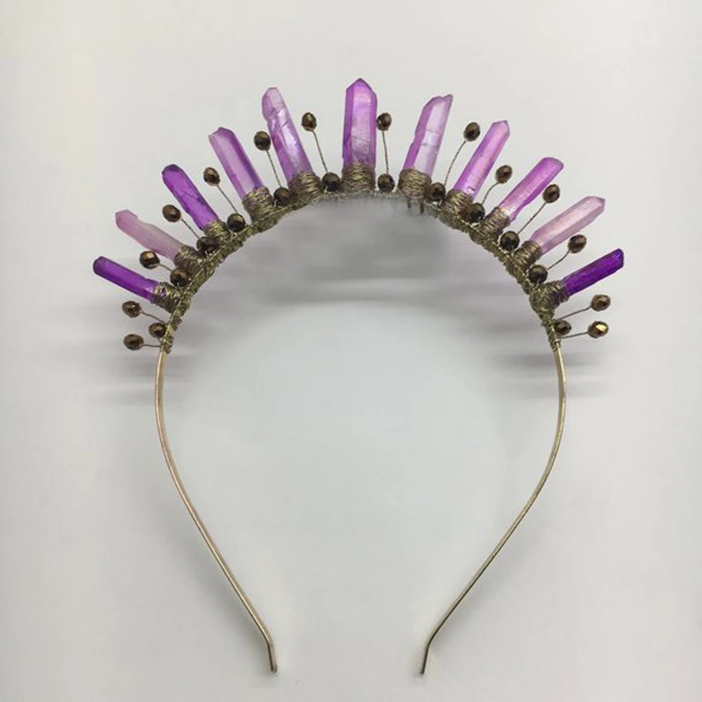 Violet Crown Purple Crystal Quartz Headpiece Mermaid Boho Wedding Festival Bridal Trending Headband |