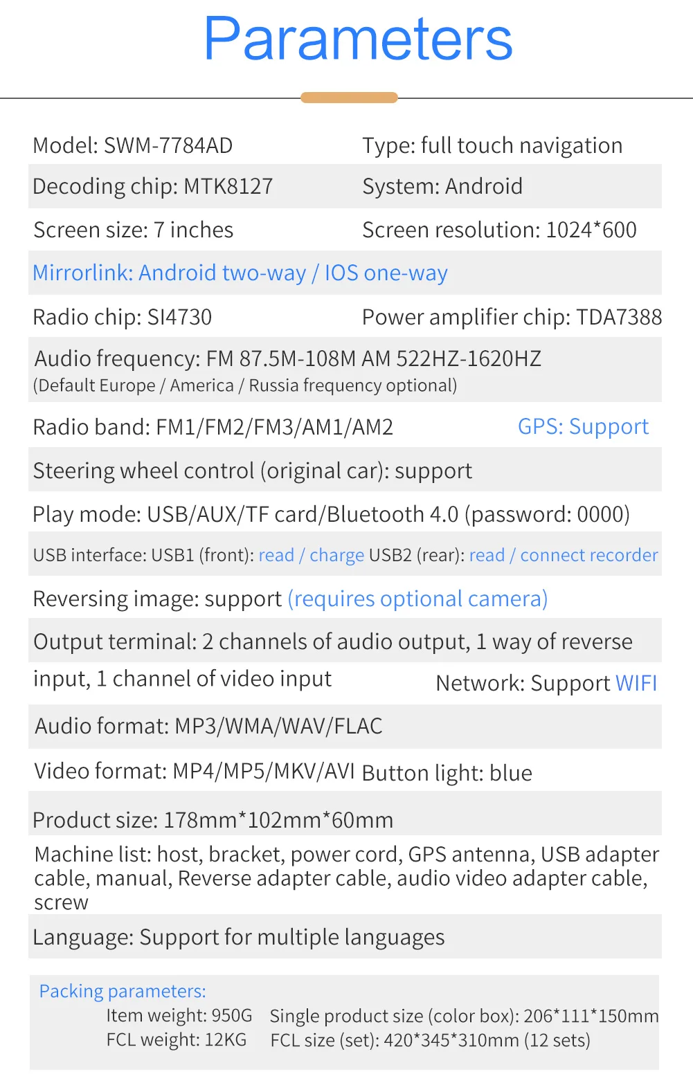 SWM радио 2 Din Android gps навигация Кассетный плеер " Mirrorlink Bluetooth рулевое колесо управление Автомобильный Аудио Стерео Авторадио