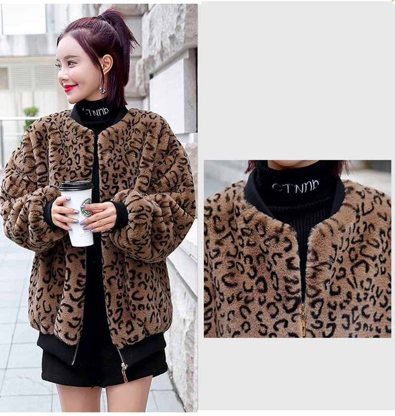 Vangull New Winter Fur Coat Women Leopard Faux Fur Jacket Plus Velvet Thick O-Neck Long Sleeve Warm Fur Jackets Coats New