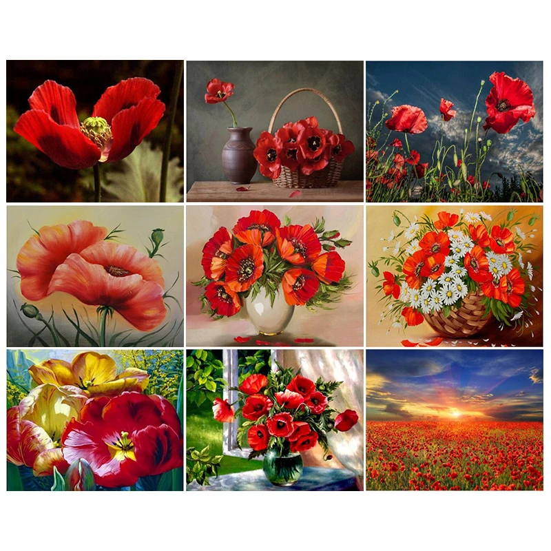 Diy Алмазная картина Poppy цветок вышивка крестиком квадратная иллюстрация полный