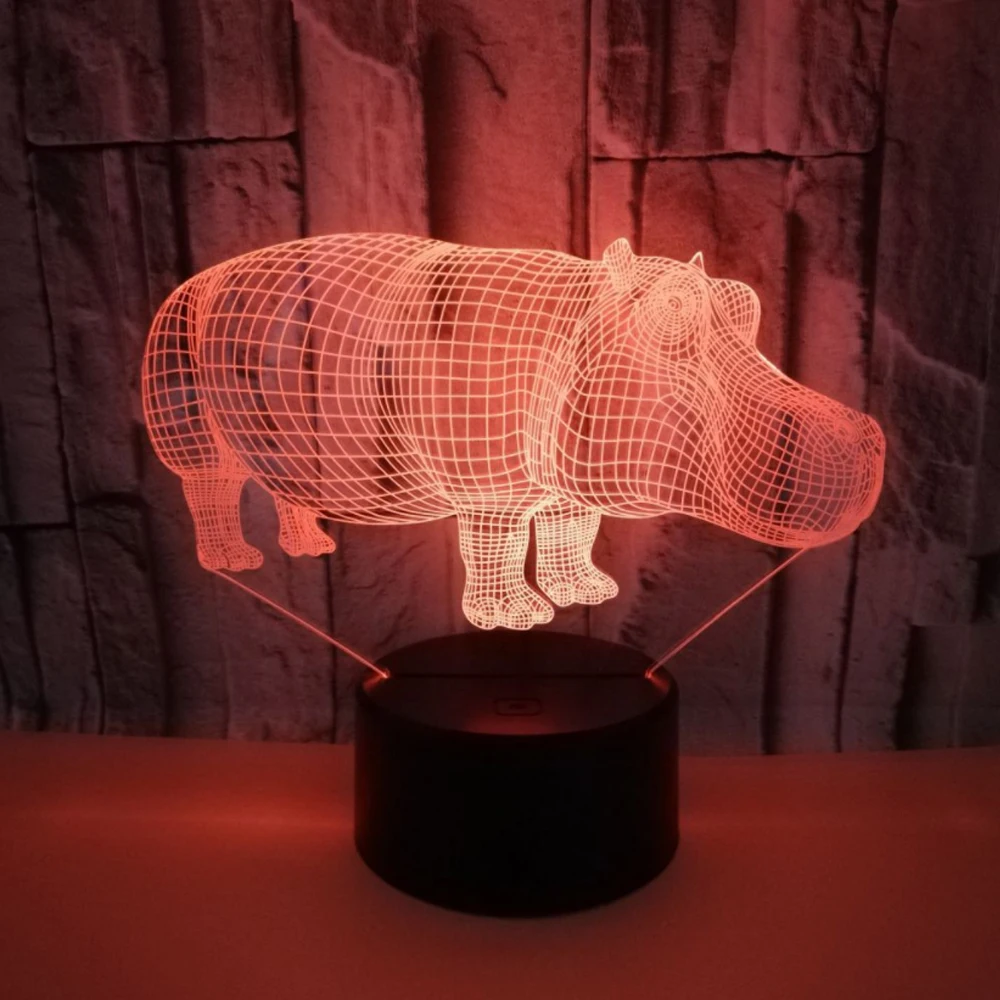 Бегемот 3D Lampen 7 цветов USB ночник Светодиодная лампа для детей день рождения