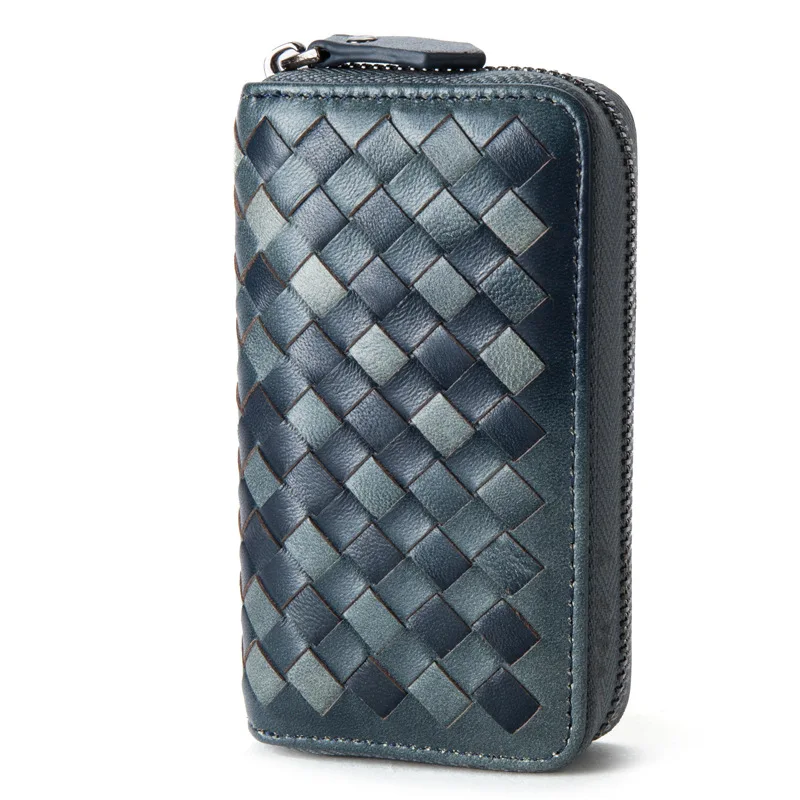 double buckle blue Брендовая мужская сумка для ключей из натуральной овечьей кожи с тканым узором для ключей, многофункциональные кошельки для ключей - Цвет: double buckle blue