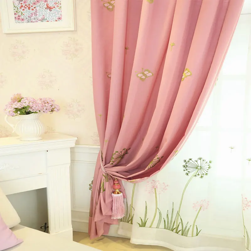 Pink Dandelion Embroidered Curtains for Bedroom Cute Cartoon Childhood Girls Princess Baby Room French Window Drapes JS16C | Дом и сад