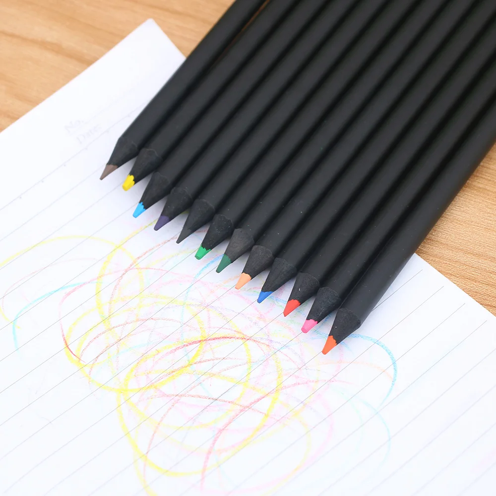 12 шт Деревянный Красочный Рисунок древесного угля Цветной карандаш Черная