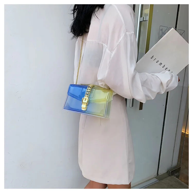 8 Colors Fashion Jelly Bag Casual Panelled Chain Shoulder Messenger Bags Summer Transparent Women Purse and Handbags Channel Bag