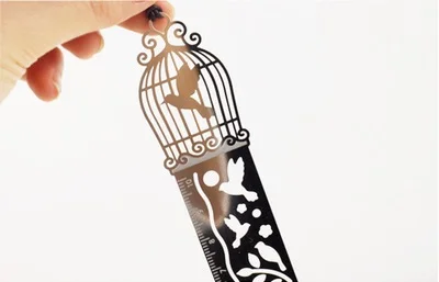 Bird 10cm Kawaii красивая сказка креативный полый ультра-тонкий металлический сказочный мир линейки закладки измерительный металл - Цвет: Bird 10cm