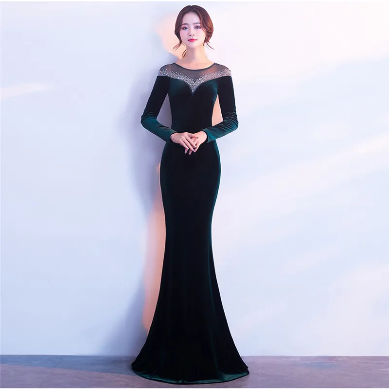 Vestido Longo размера плюс Горячая Распродажа полностью Сетчатое платье 2019 бархатные