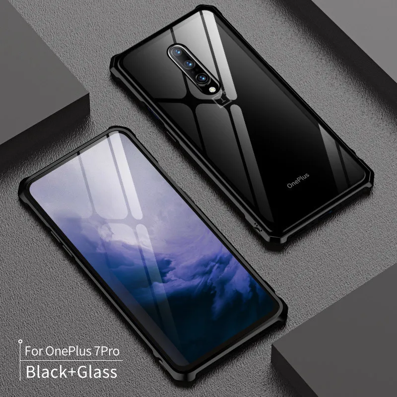 Для Oneplus 7 Pro Бампер Oneplus7 чехол алюминиевая металлическая рамка 1+ 7 с прозрачным закаленным стеклом задняя крышка для Oneplus 7 Pro Чехол - Цвет: oneplus7 pro black
